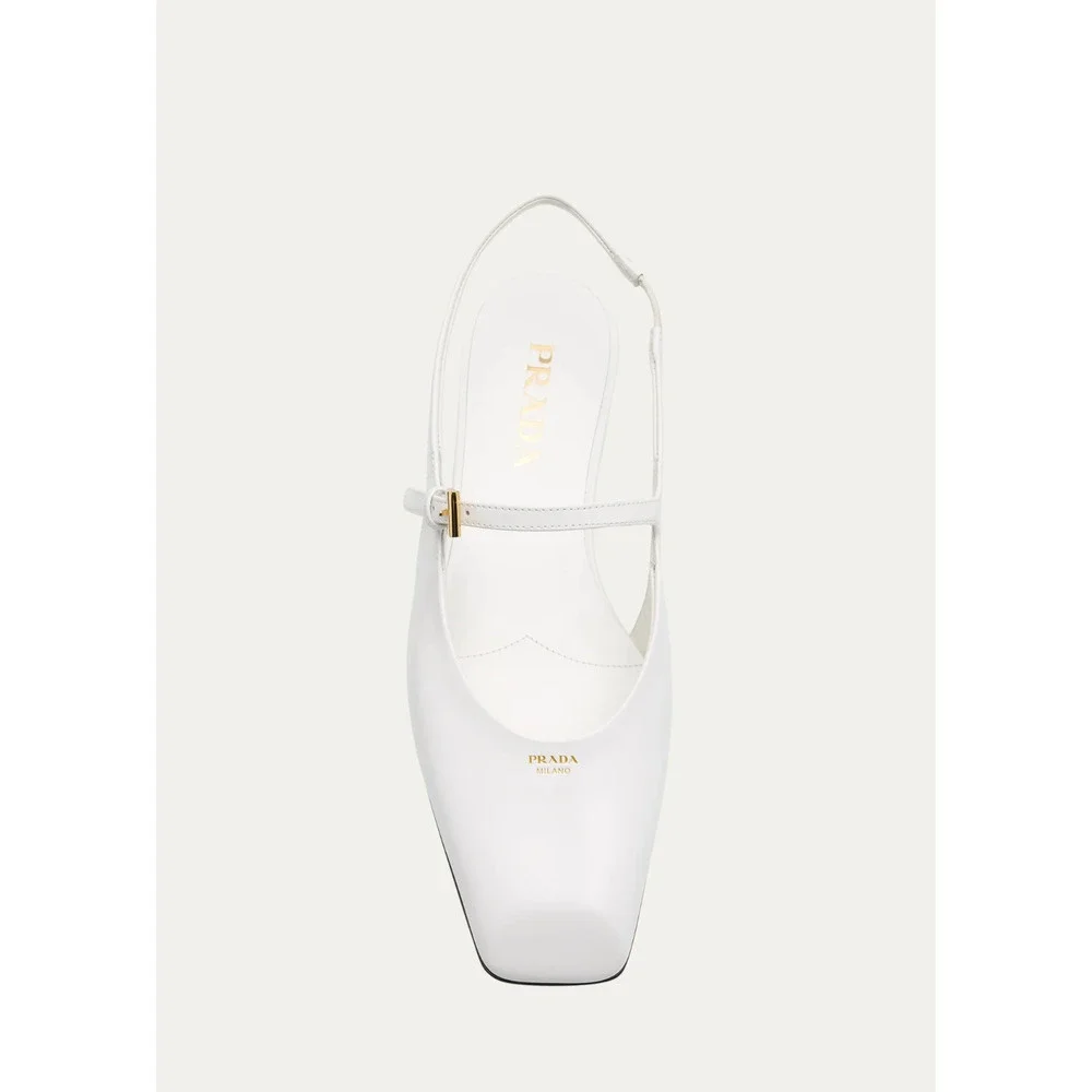 Prada White Leather Square Toe Mary Jane Slingback Ballerina Ballet Flat 37.5 - Picture 9 of 16